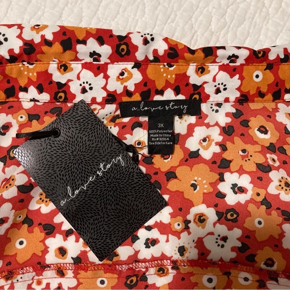 NWT A Love Story Brand Blouse | Puffy Pirate Shirt Sleeves | Vibrant Orange - Picture 7 of 11